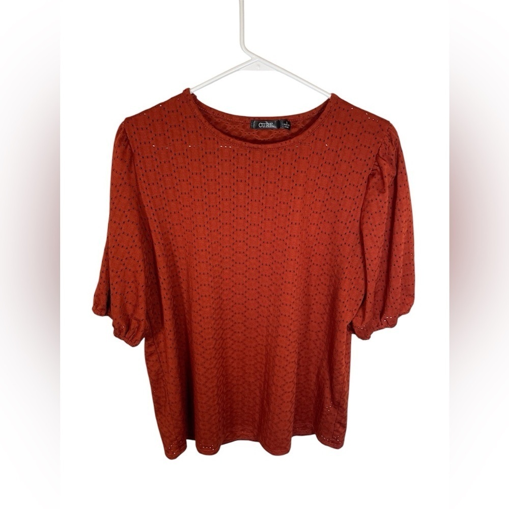 Cure Short Sleeve Eyelet Blouse Brown Large